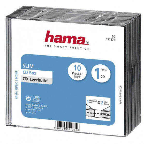 Slim obal na CD, balenie po 10 kusov, priehľadný/čierny
