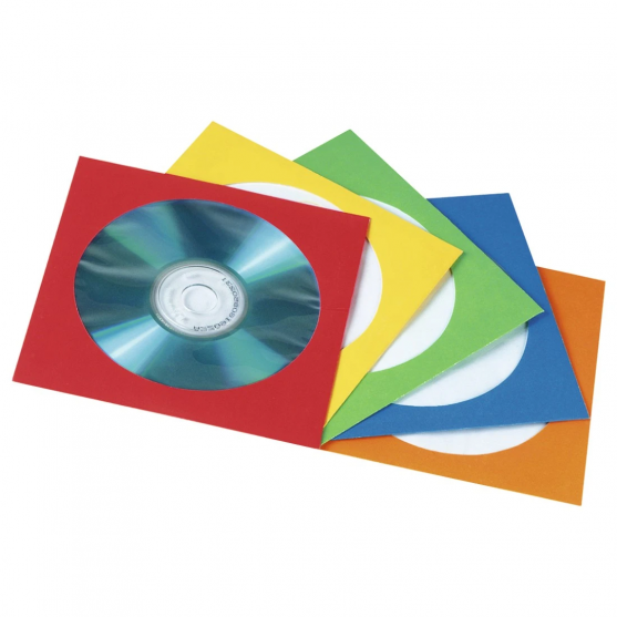 Papierové ochranné obaly na CD/DVD, farebne triedené, balenie po 100 kusoch Papierové ochranné obaly na CD/DVD, farebne triedené, balenie po 100 kusoch