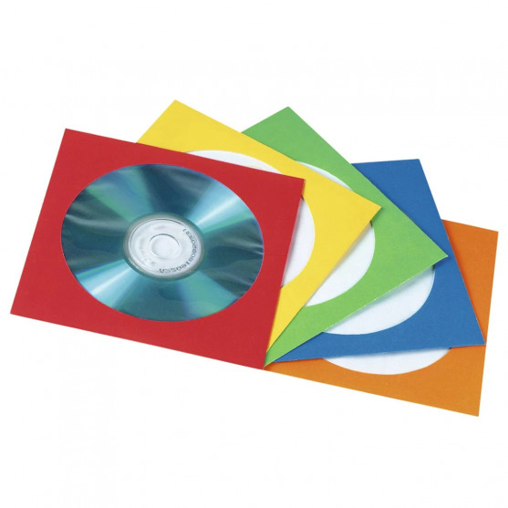 Papierové obaly na CD/DVD, balenie po 50 kusov, farebne triedené