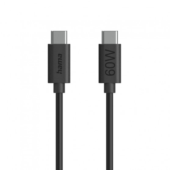 Nabíjací kábel, USB-C - USB-C, 60 W, 1,2 m, čierny