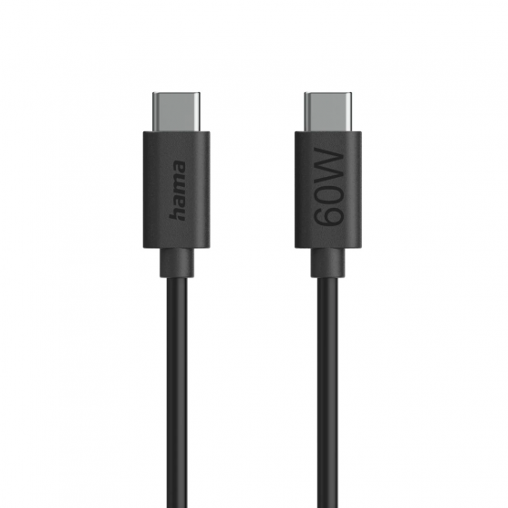 Nabíjací kábel, USB-C - USB-C, 60 W, 1,2 m, čierny