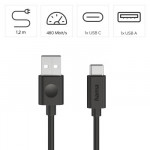 Nabíjací kábel, USB-A - USB-C, 60 W, 1,2 m, čierny Nabíjací kábel, USB-A - USB-C, 60 W, 1,2 m, čierny