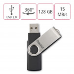 USB kľúč Rotate, USB 2.0, 128 GB, 15MB/s, čierna/strieborná