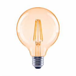 Xavax LED Filament žiarovka, E27, 680 lm (nahrádza 52 W), dizajn G95, teplá biela, jantárová farba