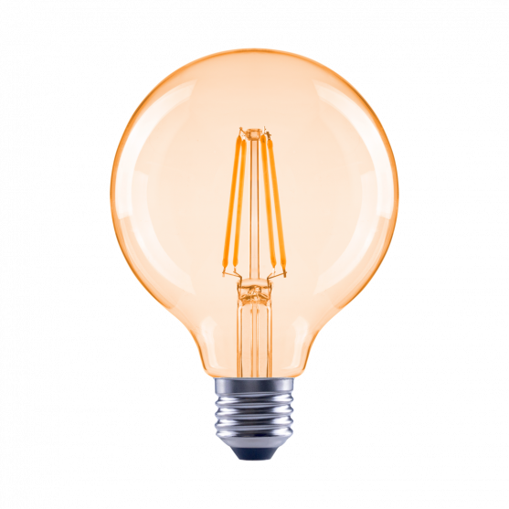 Xavax LED Filament žiarovka, E27, 680 lm (nahrádza 52 W), dizajn G95, teplá biela, jantárová farba