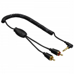Flexi-Slim Coiled Cable, 3.5 mm stereo jack plug 90Â° - 2 RCA plugs, 0.75m