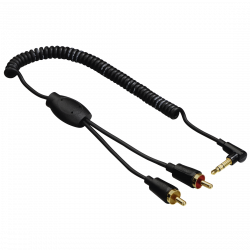 Flexi-Slim Coiled Cable, 3.5 mm stereo jack plug 90Â° - 2 RCA plugs, 0.75m
