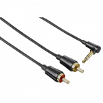 Flexi-Slim Coiled Cable, 3.5 mm stereo jack plug 90Â° - 2 RCA plugs, 0.75m