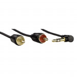 Flexi-Slim Coiled Cable, 3.5 mm stereo jack plug 90Â° - 2 RCA plugs, 0.75m