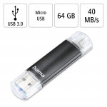 USB kľúč Laeta Twin, USB 3.0, 64GB, 40MB/s, čierny USB kľúč Laeta Twin, USB 3.0, 64GB, 40MB/s, čierny