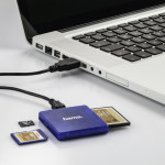 USB 2.0 Multi Card Reader, SD/microSD/CF, blue