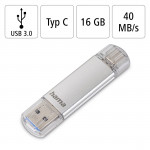 USB kľúč C-Laeta, Type-C USB 3.1/USB 3.0, 16GB, 40 MB/s, strieborný