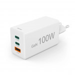 Rýchlonabíjačka, GaN, 2x USB-C, 1x USB-A, mini nabíjačka, PD, 100 W, biela