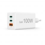 Rýchlonabíjačka, GaN, 2x USB-C, 1x USB-A, mini nabíjačka, PD, 100 W, biela