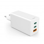 Rýchlonabíjačka, GaN, 2x USB-C, 1x USB-A, mini nabíjačka, PD, 100 W, biela