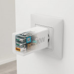 Rýchlonabíjačka, GaN, 2x USB-C, 1x USB-A, mini nabíjačka, PD, 100 W, biela