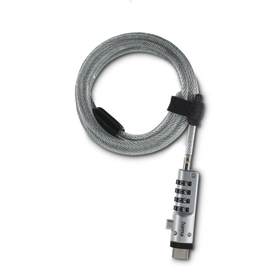 Zámok na notebook USB, 4‑miestny číselný, uhlíková oceľ, strieborný