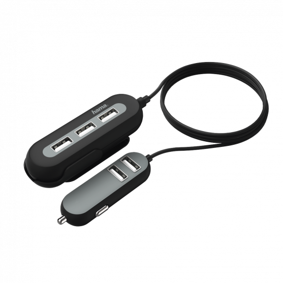 Hama káblová USB nabíjačka do vozidla 2+3, AutoDetect, 10 A, 2 m
