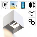 WiFi Wall Light, Square, 10 cm, IP 44 for Indoors and Outdoors, white