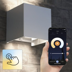 WiFi Wall Light, Square, 10 cm, IP 44 for Indoors and Outdoors, white