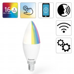 WLAN LED Lamp, E14, 5.5W, RGBW, Dimmable, Candle, for Voice / App Control