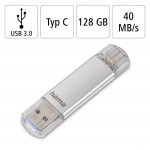 Flash Pen Laeta, USB-C/USB-A 3.1, 128 GB, 40 MB/s, strieborný