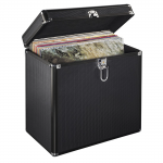 Kufrík na 50 gramofónových platní (vinyl/LP), hliníkový vzhľad, čierny