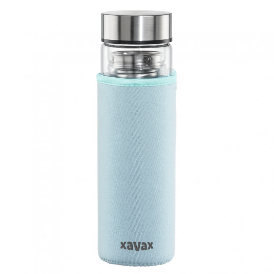 Xavax To Go, sklenená fľaša na teplý/studený/sýtený nápoj, 450 ml, sitko, neoprénový obal