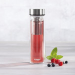 Xavax To Go, sklenená fľaša na teplý/studený/sýtený nápoj, 450 ml, sitko, neoprénový obal