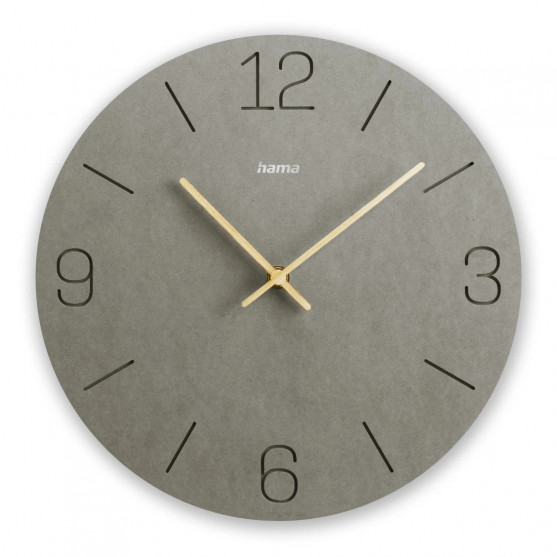 Nástenné hodiny Kréta, quartzové, MDF, vyryté číslice, Ø 30 cm, sivé