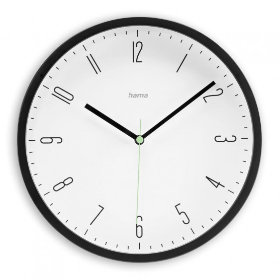 Nástenné hodiny Capri, quartzové, analógové, moderné, Ø 25 cm, čierne