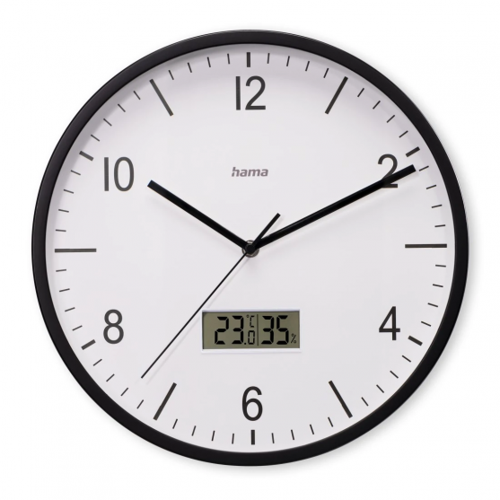 Lanzarote nástenné hodiny, rádiom riadené, tepl./vlhkosť, 35 cm, čierne Lanzarote nástenné hodiny, rádiom riadené, tepl./vlhkosť, 35 cm, čierne