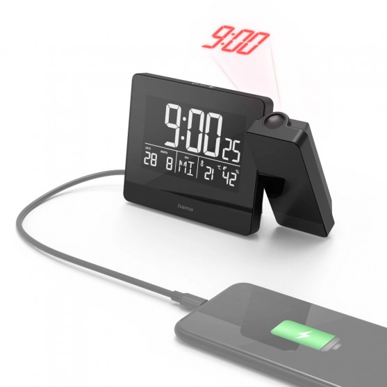 Budík s projekciou Plus Charge, čierny