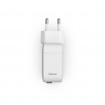 Fast Charger, GaN, 2x USB-C, Extendable Charging Cable, PD, 65 W, white