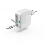 Fast Charger, GaN, 2x USB-C, Extendable Charging Cable, PD, 65 W, white Fast Charger, GaN, 2x USB-C, Extendable Charging Cable, PD, 65 W, white