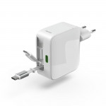 Fast Charger, GaN, 2x USB-C, Extendable Charging Cable, PD, 65 W, white Fast Charger, GaN, 2x USB-C, Extendable Charging Cable, PD, 65 W, white