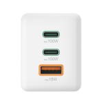 Rýchla USB nabíjačka s káblem, 2x USB-C, 1x USB-A, PD, 100 W, 1,5 m, biela
