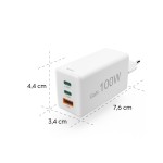Rýchla USB nabíjačka s káblem, 2x USB-C, 1x USB-A, PD, 100 W, 1,5 m, biela