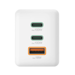 Rýchla USB nabíjačka s káblem, 2x USB-C, 1x USB-A, PD, 100 W, 1,5 m, biela