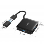 USB hub, 4 porty, USB 3.2 Gen 1, USB-C adaptér