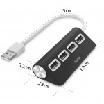 USB hub, 4 porty, USB 2.0, čierny
