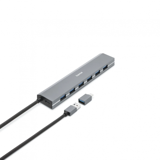 USB‑hub, 7 portov, USB 3.2 Gen1, 5 Gbit/s, adaptér + napájanie USB‑hub, 7 portov, USB 3.2 Gen1, 5 Gbit/s, adaptér + napájanie