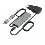 USB‑hub, 4 porty, USB 3.2 Gen1, 5 Gbit/s, adaptér + napájanie