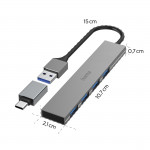 USB‑hub, 4 porty, USB 3.2 Gen1, 5 Gbit/s, ultra tenký, USB‑C adaptér