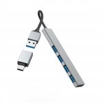 USB‑hub, 4 porty, USB 3.2 Gen1, 5 Gbit/s, ultra tenký, USB‑C adaptér