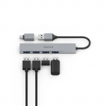 USB‑hub, 4 porty, USB 3.2 Gen1, 5 Gbit/s, ultra tenký, USB‑C adaptér