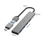 USB‑hub, 4 porty, USB 3.2 Gen1, 5 Gbit/s, ultra tenký, USB‑C adaptér