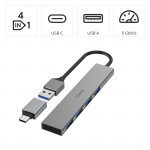 USB‑hub, 4 porty, USB 3.2 Gen1, 5 Gbit/s, ultra tenký, USB‑C adaptér