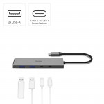 USB‑C rozbočovač, 4 porty, 2x USB‑A, 2x USB‑C, USB 3.2 Gen2, PD