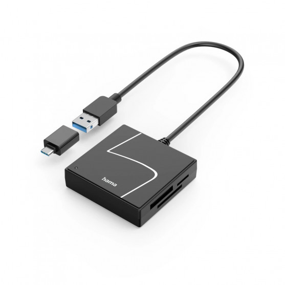 USB Card Reader, USB-A, with USB-C Adapter, USB 3.2 Gen1, SD/micro-SD/CF/MS USB Card Reader, USB-A, with USB-C Adapter, USB 3.2 Gen1, SD/micro-SD/CF/MS